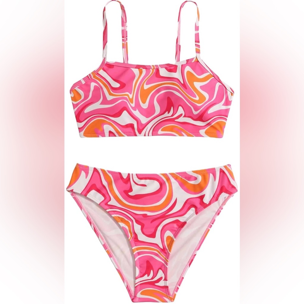NWT Girl's Swimwear Beach Sport All Over Marble Print 2 pc